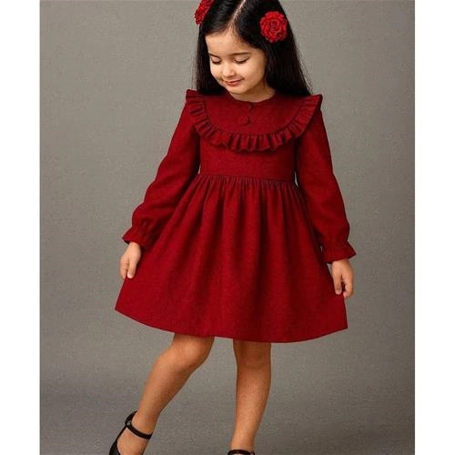 پیراهن کبریتی مخملی چین دار دخترانه کد 610